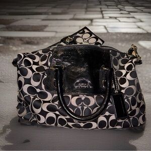 Coach Black and Gray Canvas Signature Patterned Satchel & Wallet EUC